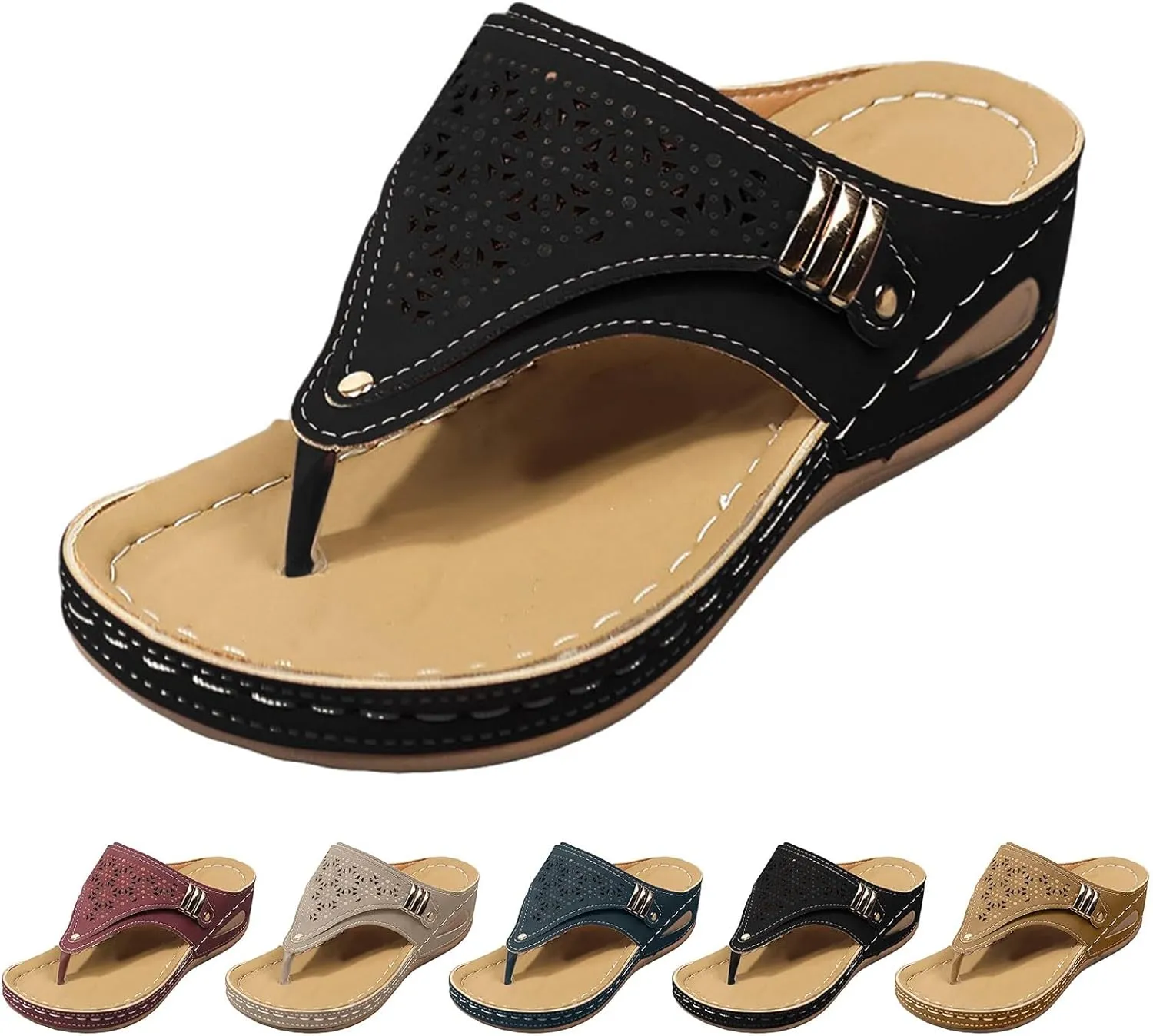 Orthopedic Sandals for Women, Women's Wide Width Flat Sandals with Arch Support, Wedge & Flip Flops, Casual Gladiator Sandals in Faux Leather & Leather, Open Toe, Spring, Summer & Fall
