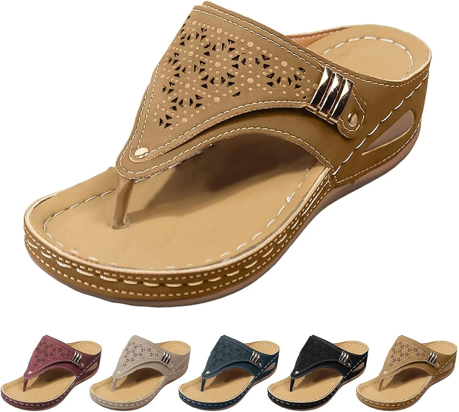 Orthopedic Sandals for Women, Women's Wide Width Flat Sandals with Arch Support, Wedge & Flip Flops, Casual Gladiator Sandals in Faux Leather & Leather, Open Toe, Spring, Summer & Fall
