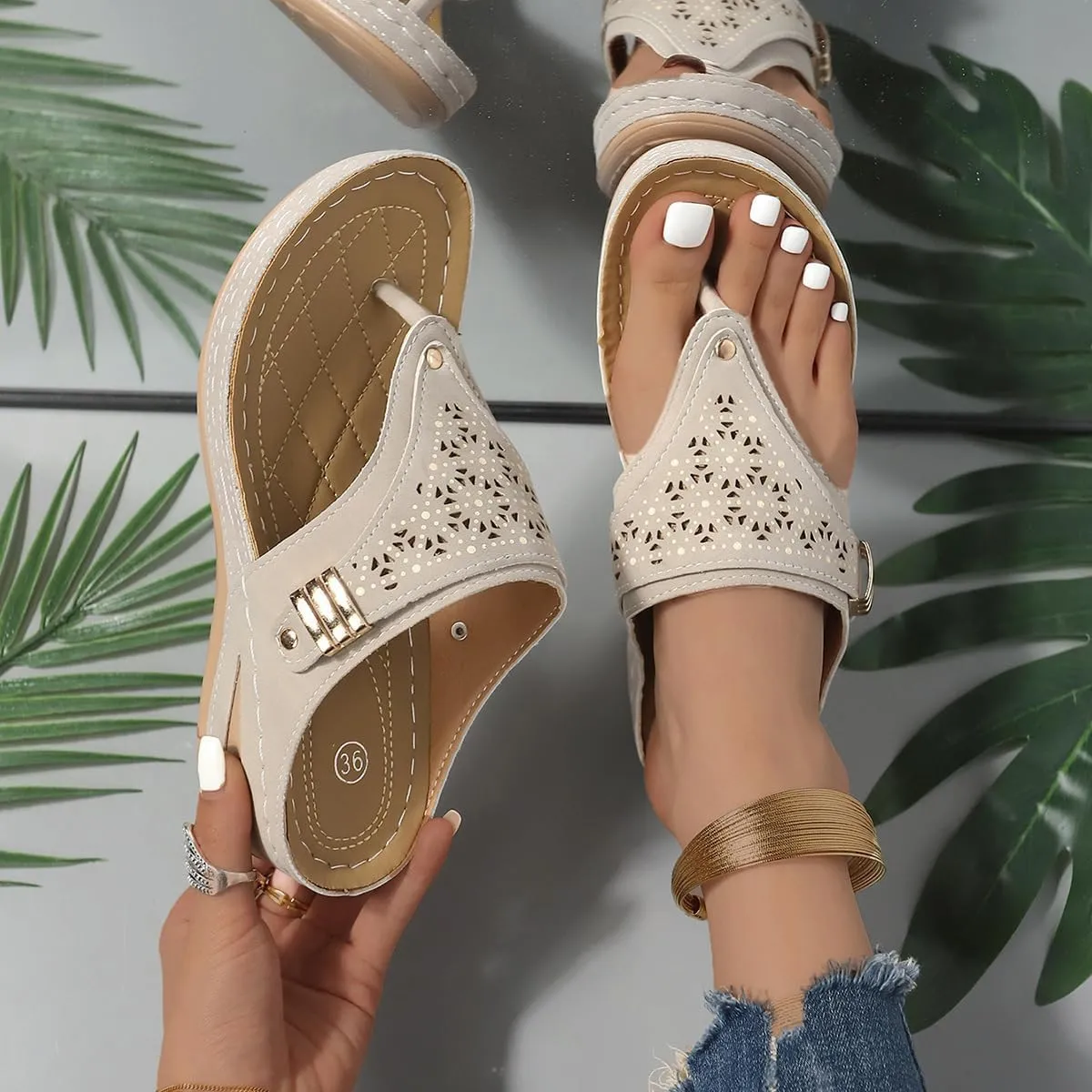 Orthopedic Sandals for Women,2025 Arch Support Wedge Casual Comfortable Orthopedic Flat Open Toe Platform Non-Slip Summer Beach Sandals Dress Shoes