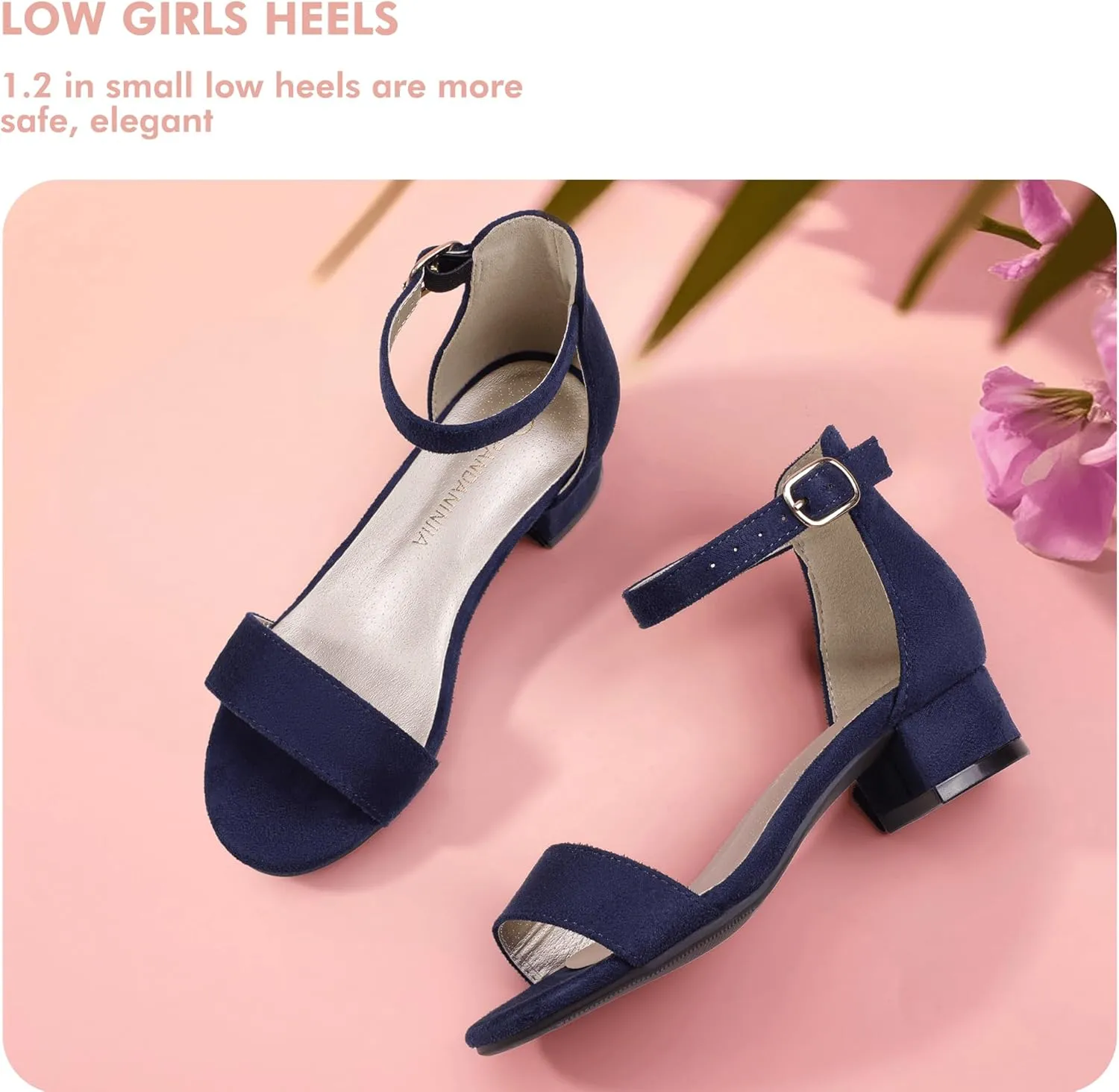 PANDANINJIA Girls Dress Shoes Toddler Kids Heels Sandals Ankle Strap Wedding Party Phoebe Flower Girl Shoes