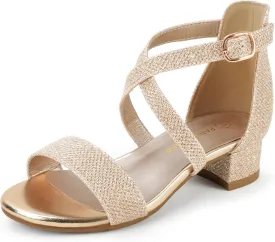 PANDANINJIA Girls Dress Shoes Toddler Kids Heels Sandals Ankle Strap Wedding Party Phoebe Flower Girl Shoes