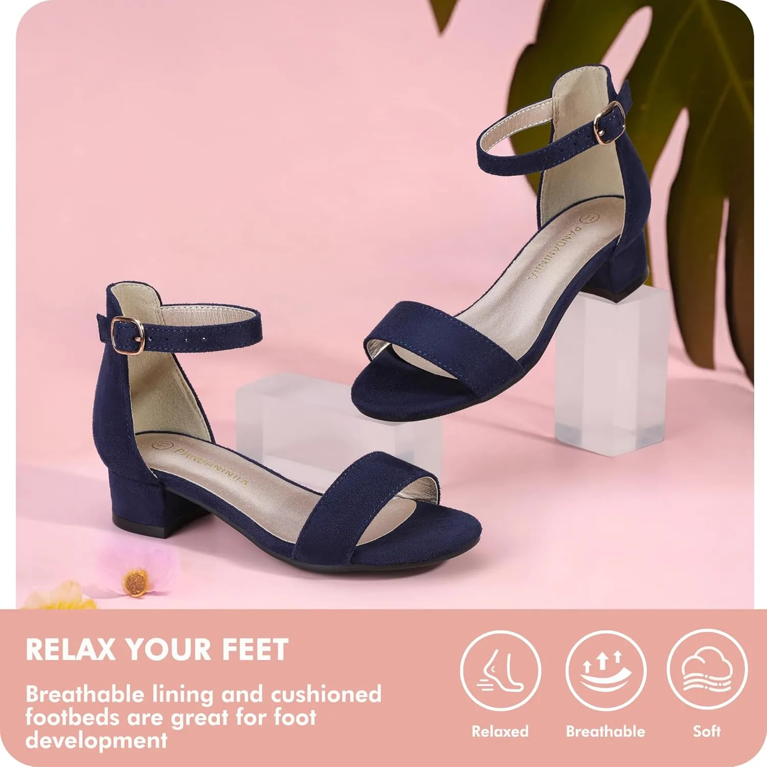 PANDANINJIA Girls Dress Shoes Toddler Kids Heels Sandals Ankle Strap Wedding Party Phoebe Flower Girl Shoes