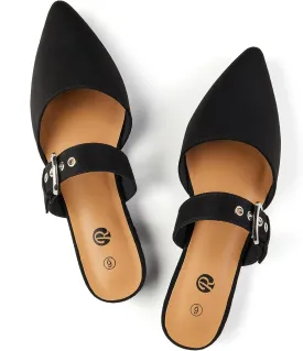 Rekayla Mules for Women Adjustable Strap Pointed Toe Backless Loafer Shoes