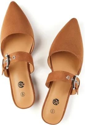 Rekayla Mules for Women Adjustable Strap Pointed Toe Backless Loafer Shoes