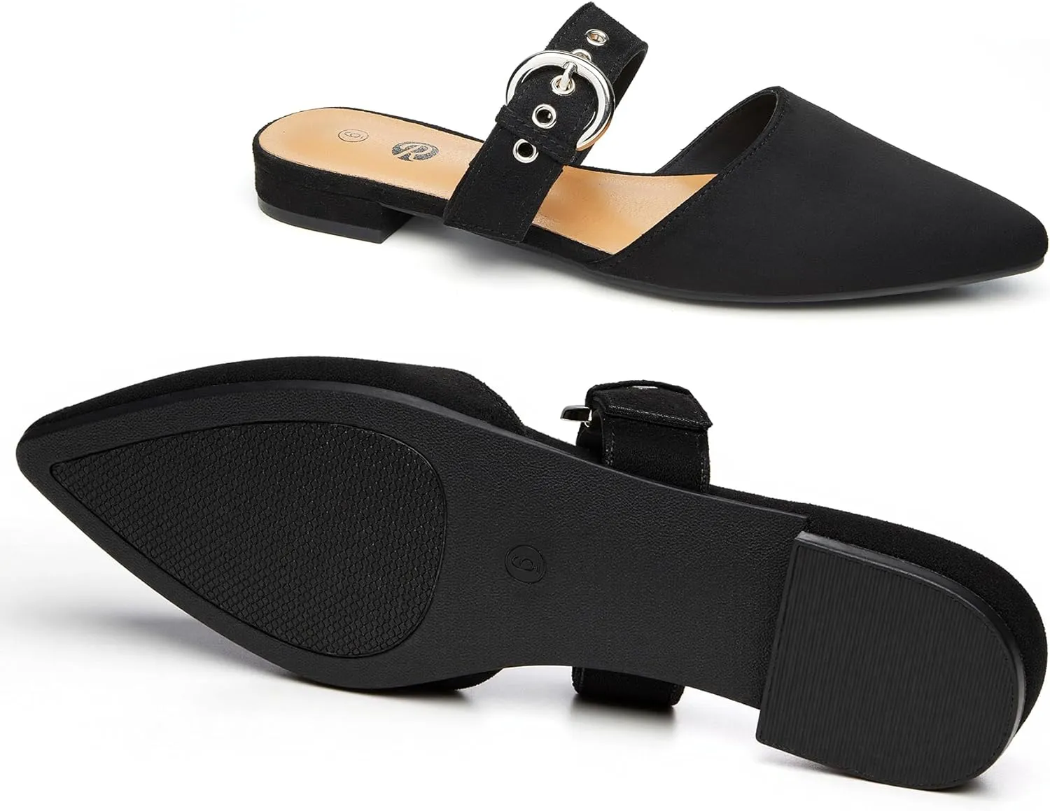 Rekayla Mules for Women Adjustable Strap Pointed Toe Backless Loafer Shoes