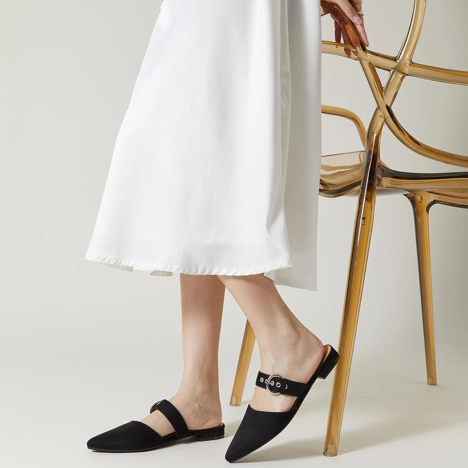 Rekayla Mules for Women Adjustable Strap Pointed Toe Backless Loafer Shoes