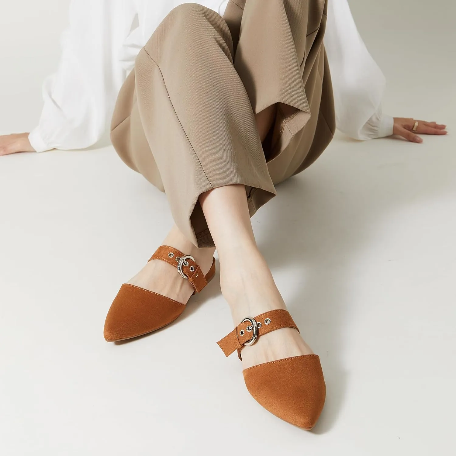 Rekayla Mules for Women Adjustable Strap Pointed Toe Backless Loafer Shoes