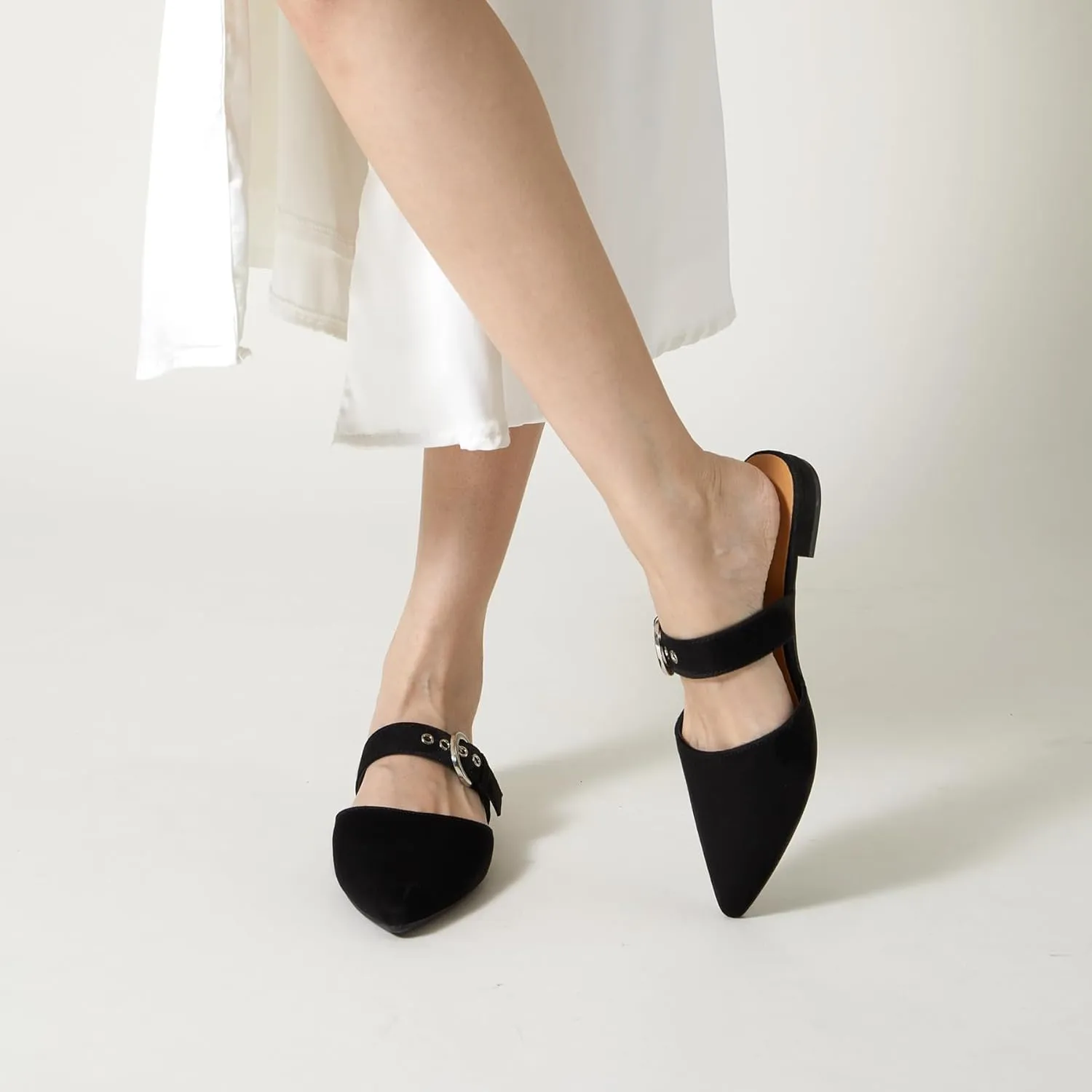 Rekayla Mules for Women Adjustable Strap Pointed Toe Backless Loafer Shoes