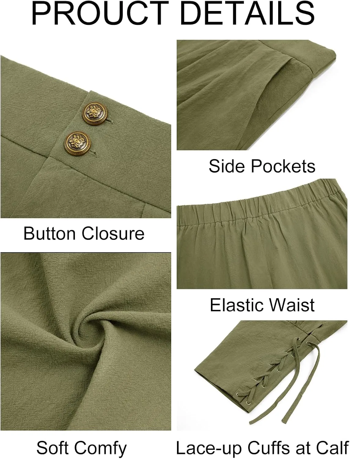 Runcati Mens Medieval Ankle Pants Renaissance Viking Pirate Pants Lace Up Cotton Tapered Halloween Costume Trousers