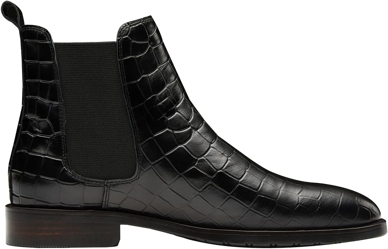 Santimon Men's Chelsea Boots Crocodile Print Leather Business Casual Slip On Mens Formal Dress Boots