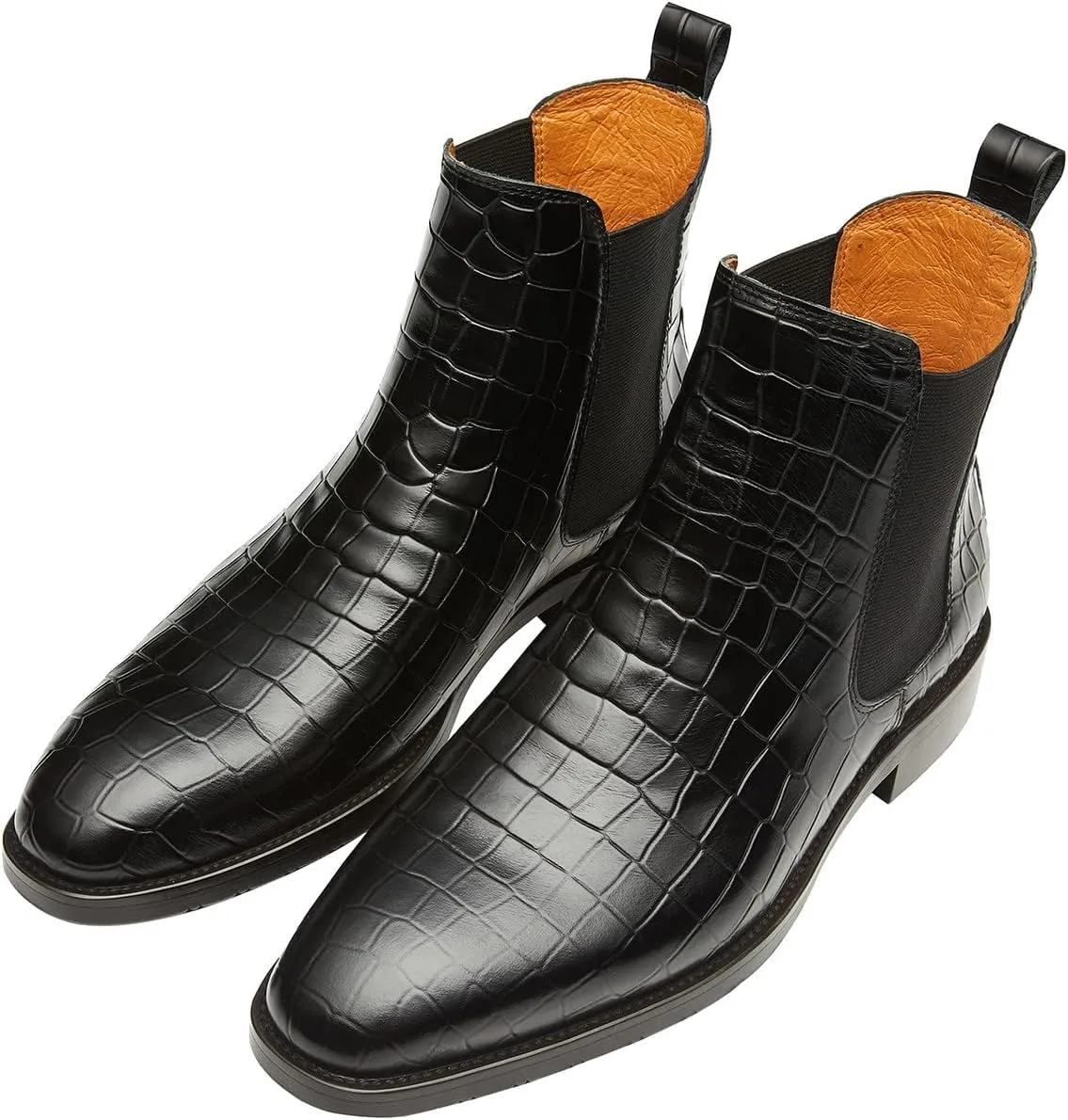 Santimon Men's Chelsea Boots Crocodile Print Leather Business Casual Slip On Mens Formal Dress Boots