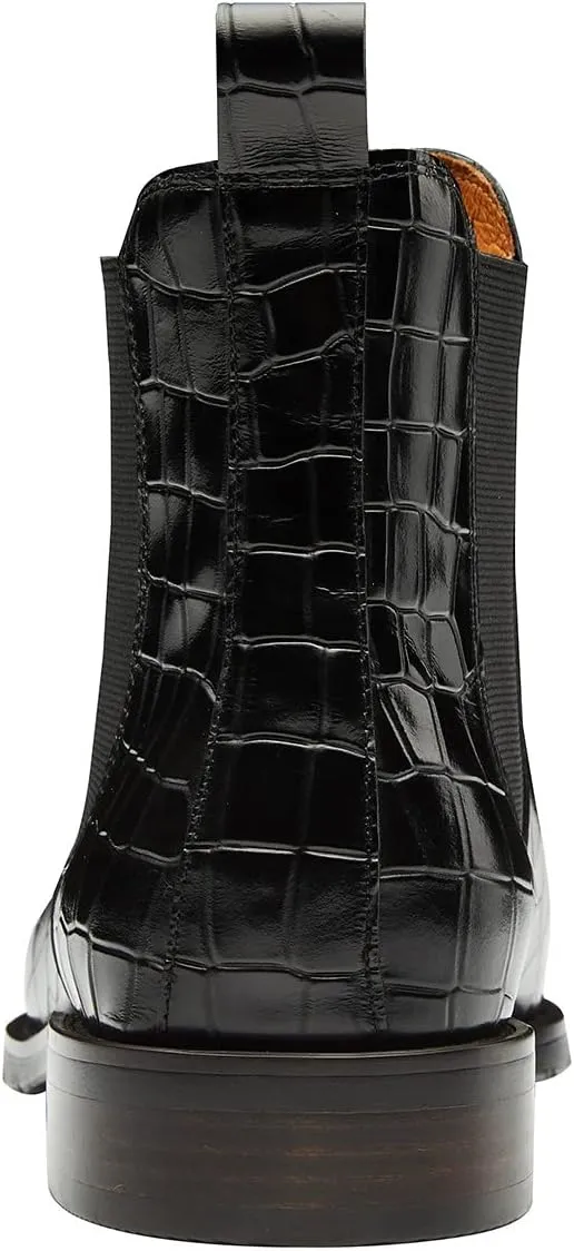 Santimon Men's Chelsea Boots Crocodile Print Leather Business Casual Slip On Mens Formal Dress Boots