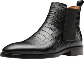 Santimon Men's Chelsea Boots Crocodile Print Leather Business Casual Slip On Mens Formal Dress Boots