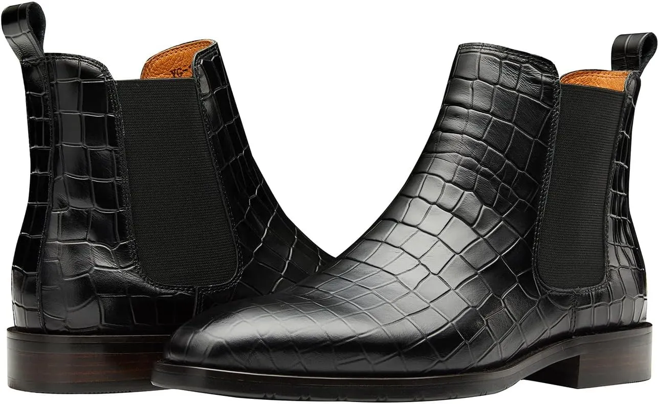 Santimon Men's Chelsea Boots Crocodile Print Leather Business Casual Slip On Mens Formal Dress Boots