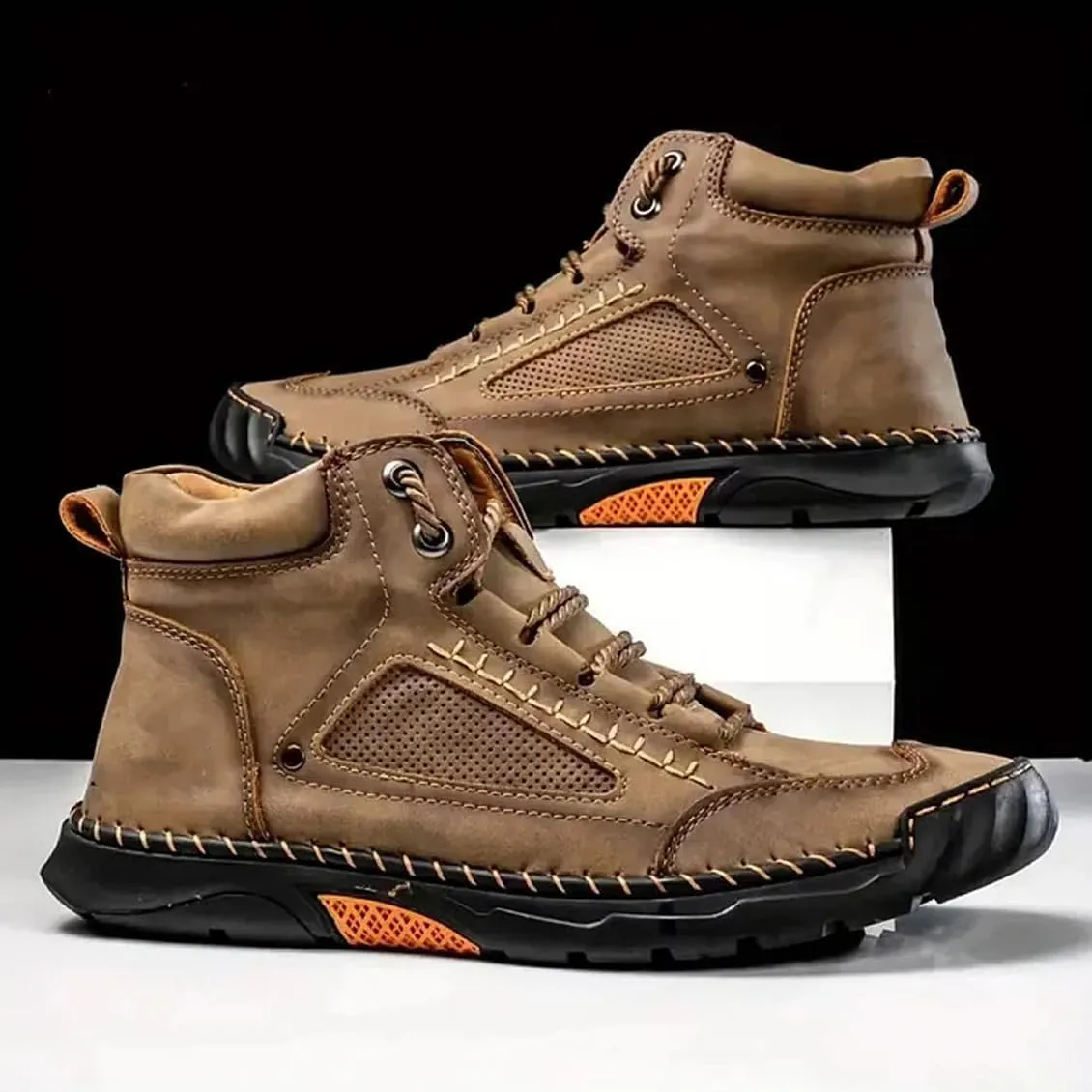 Sawbehind Mens Boots, Sawbehind Boots, Men's Comfortable Handmade Leather Boots,Waterproof Arch Support,Pressure Relief