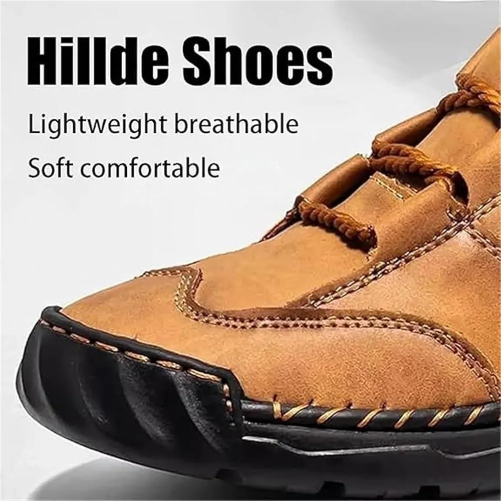 Sawbehind Men's Comfortable Handmade Leather Boots, Men's Casual Leather Handmade Non-Slip Arch Support Shoes(Brown,US 9)
