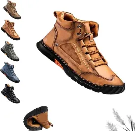 Sawbehind Men's Comfortable Handmade Leather Boots, Men's Casual Leather Handmade Non-Slip Arch Support Shoes(Brown,US 9)