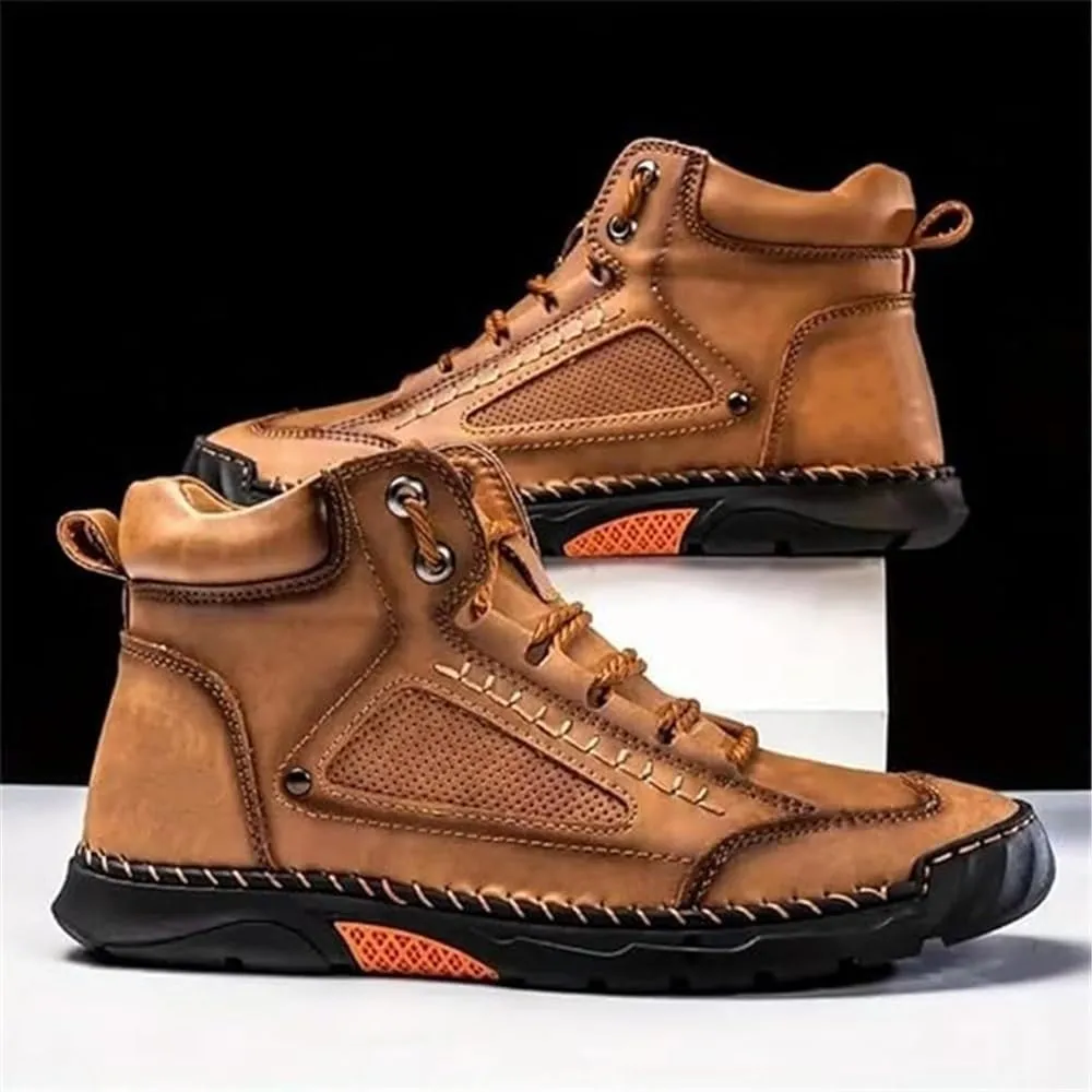 Sawbehind Men's Comfortable Handmade Leather Boots, Men's Casual Leather Handmade Non-Slip Arch Support Shoes(Brown,US 9)