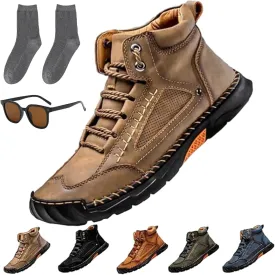 Sawbehind Men's Comfortable Handmade Leather Boots, Outdoor Sawbehind Leather Boots Wide, Waterproof, Arch Support