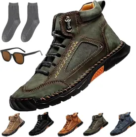 Sawbehind Men's Comfortable Handmade Leather Boots, Outdoor Sawbehind Leather Boots Wide, Waterproof, Arch Support