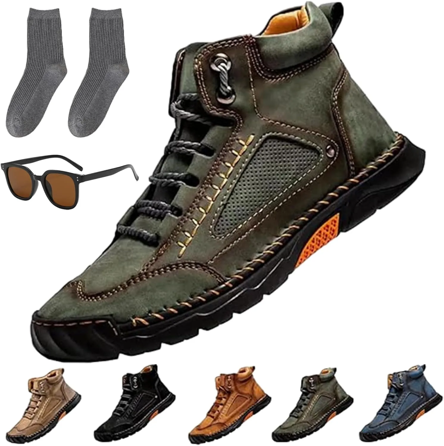 Sawbehind Men's Comfortable Handmade Leather Boots, Outdoor Sawbehind Leather Boots Wide, Waterproof, Arch Support