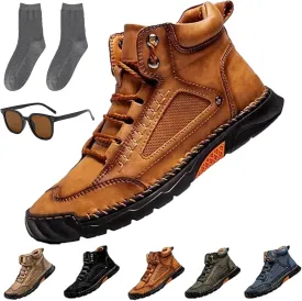 Sawbehind Men's Comfortable Handmade Leather Boots, Outdoor Sawbehind Leather Boots Wide, Waterproof, Arch Support