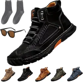 Sawbehind Men's Comfortable Handmade Leather Boots, Outdoor Sawbehind Leather Boots Wide, Waterproof, Arch Support