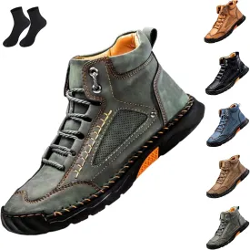 Sawbehind Men's Comfortable Handmade Leather Boots - Waterproof, Arch Support, Spacious Toe Box Outdoor Leather Shoes