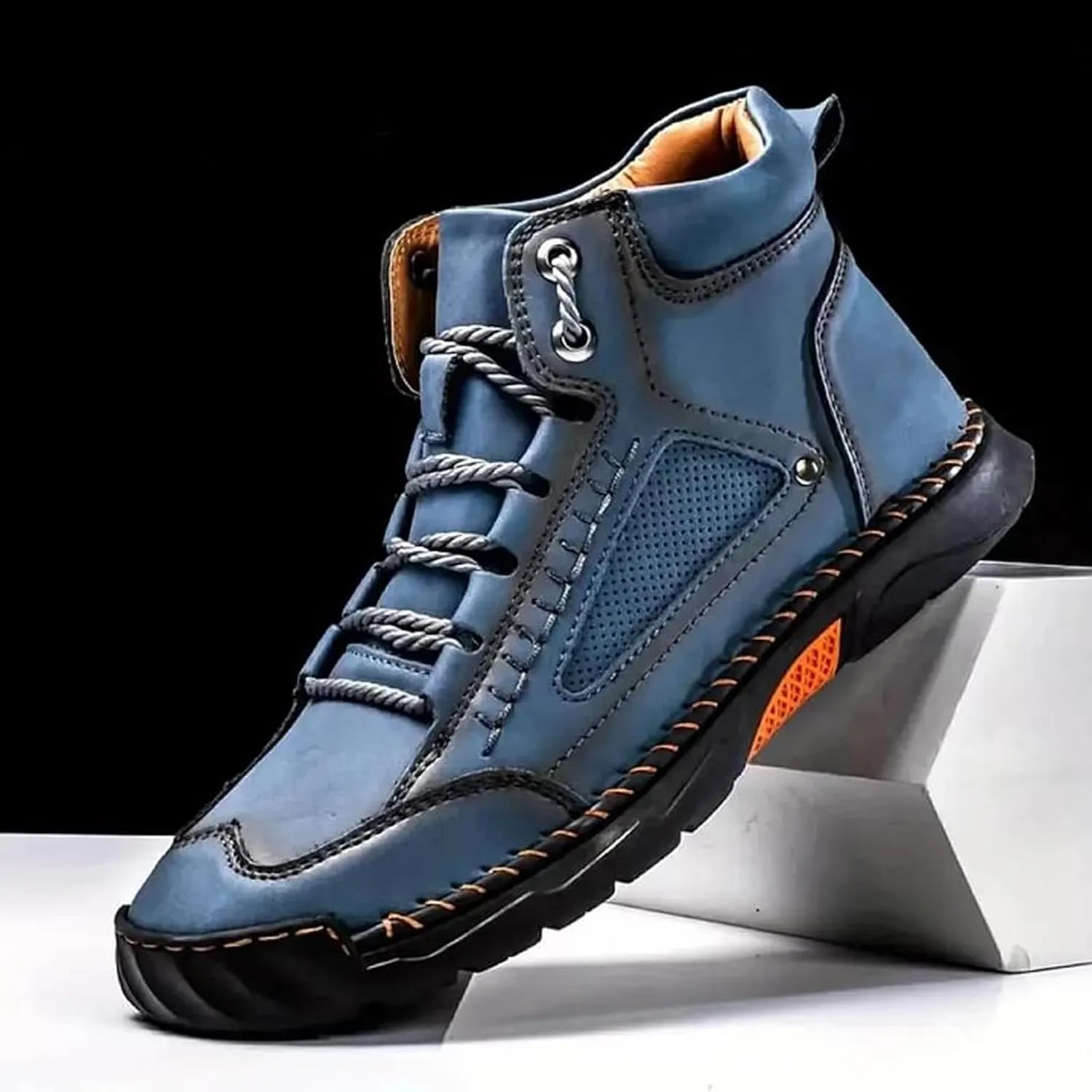 Sawbehind Men's Comfortable Handmade Leather Boots - Waterproof, Arch Support, Spacious Toe Box Outdoor Leather Shoes