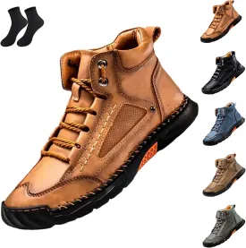 Sawbehind Men's Comfortable Handmade Leather Boots - Waterproof, Arch Support, Spacious Toe Box Outdoor Leather Shoes