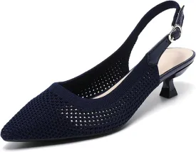 Slingback for Women's Closed Pointed Toe Kitten Heels with Ankle Strap Knitted Dress Pumps Shoes Work Wedding Everyday Parties 1.6 in Low Heels