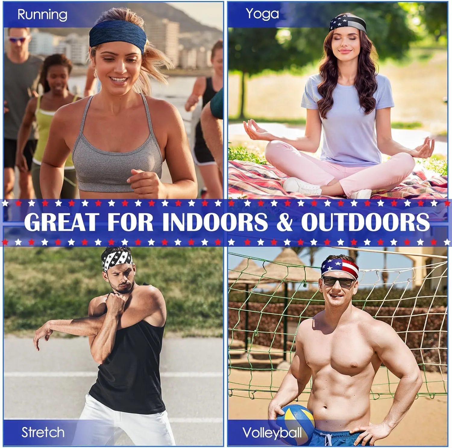 Suhine 18 Pcs Sport Sweatbands Headbands for Men Women Running Workout Headbands Nonslip Sweat Absorbing Sweatband Stretchy Unisex Bandana for Tennis Baseball Football Cycling Yoga