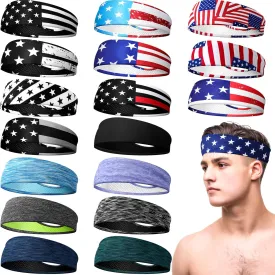 Suhine 18 Pcs Sport Sweatbands Headbands for Men Women Running Workout Headbands Nonslip Sweat Absorbing Sweatband Stretchy Unisex Bandana for Tennis Baseball Football Cycling Yoga