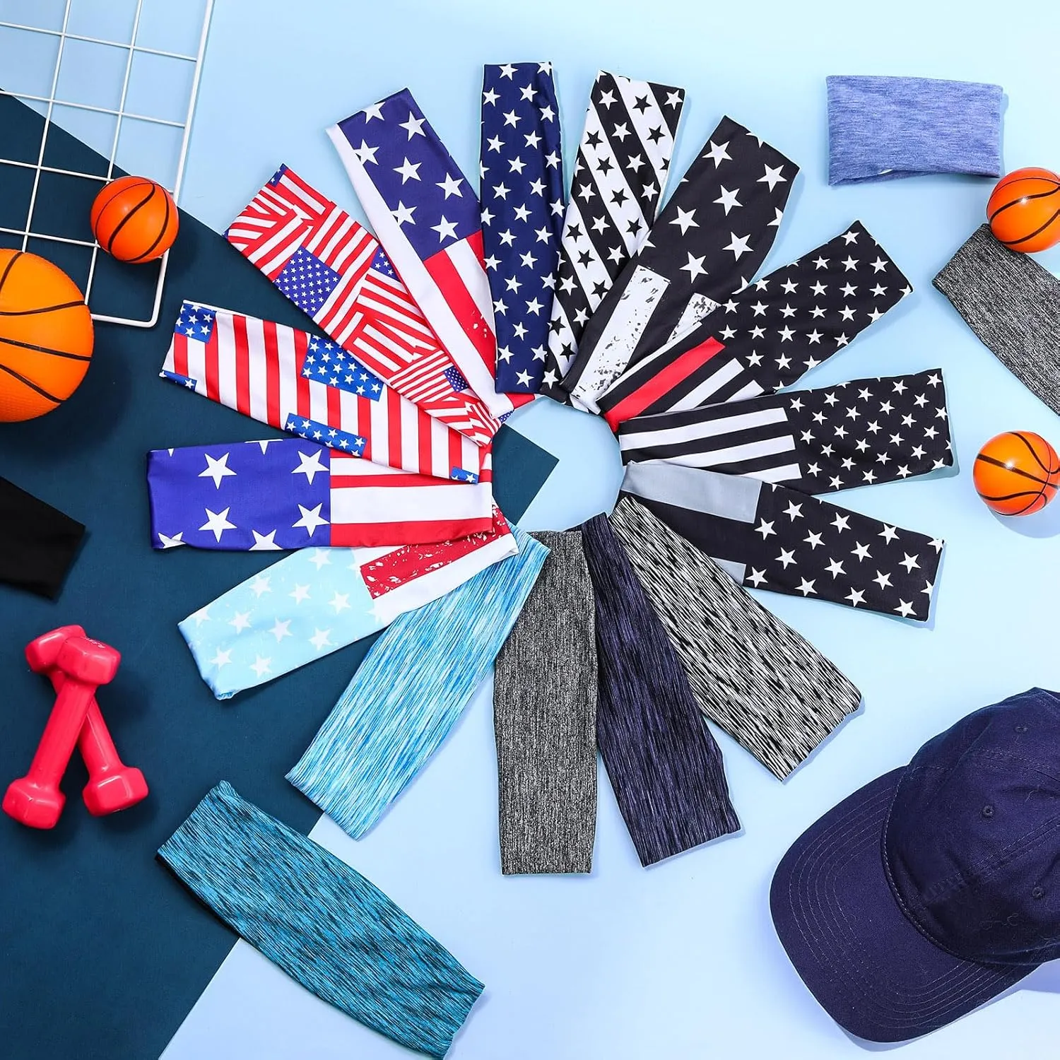 Suhine 18 Pcs Sport Sweatbands Headbands for Men Women Running Workout Headbands Nonslip Sweat Absorbing Sweatband Stretchy Unisex Bandana for Tennis Baseball Football Cycling Yoga