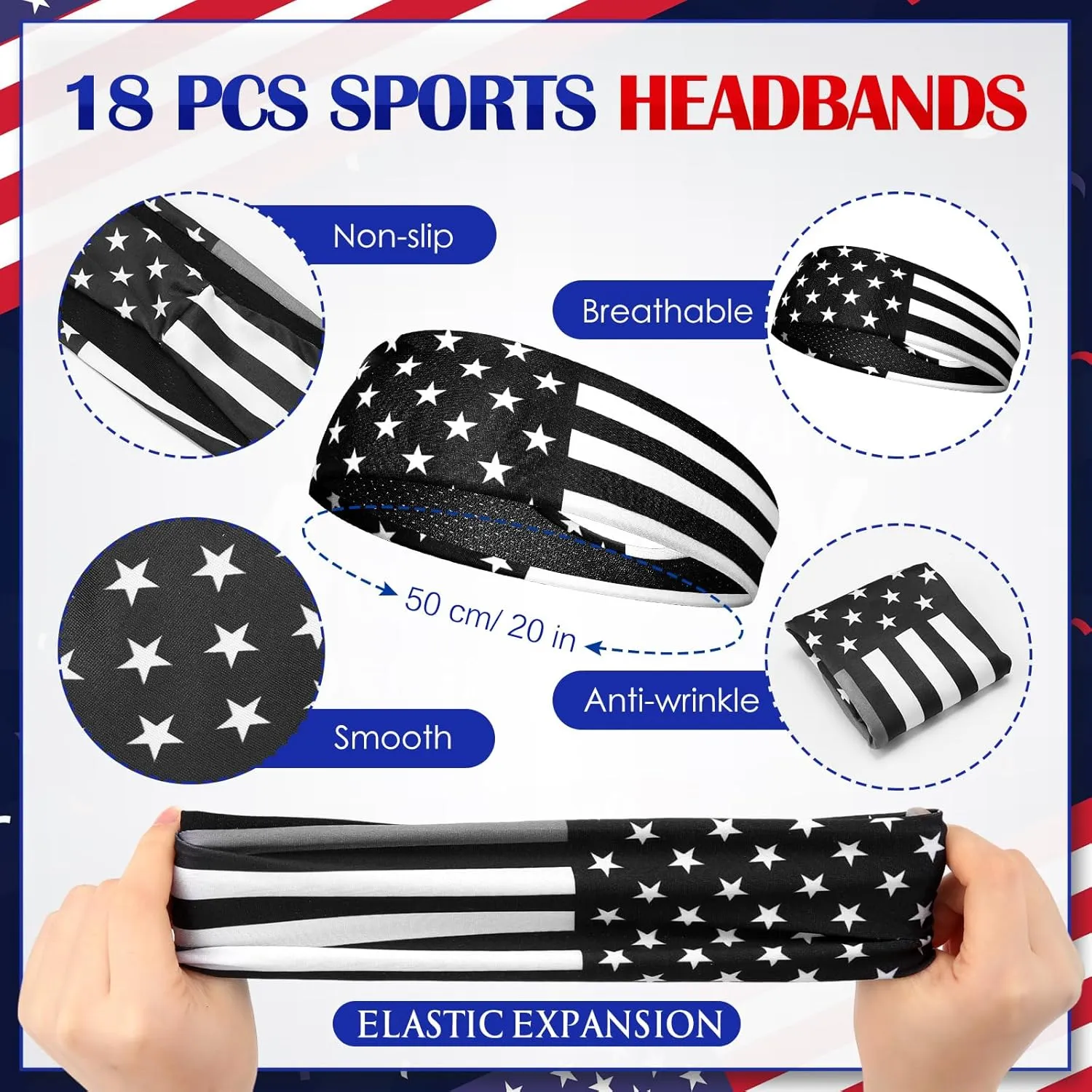 Suhine 18 Pcs Sport Sweatbands Headbands for Men Women Running Workout Headbands Nonslip Sweat Absorbing Sweatband Stretchy Unisex Bandana for Tennis Baseball Football Cycling Yoga
