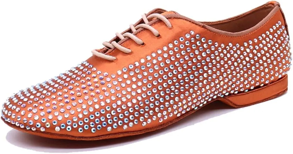 TDA Men's Comfort Standard Low Heel Soft Outsole Satin Studded Rhinestones Tango Ballroom Salsa Chacha Character Latin Modern Dance Shoes