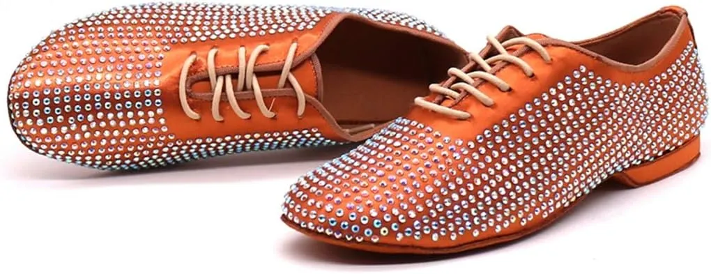 TDA Men's Comfort Standard Low Heel Soft Outsole Satin Studded Rhinestones Tango Ballroom Salsa Chacha Character Latin Modern Dance Shoes