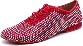 TDA Men's Comfort Standard Low Heel Soft Outsole Satin Studded Rhinestones Tango Ballroom Salsa Chacha Character Latin Modern Dance Shoes