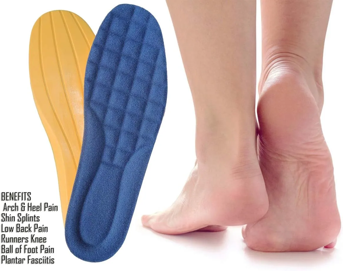 Thick Memory Foam Shoes Insert with Arch Support - Premium Cushioning Orthopedic Shoe Insoles for Heel Pain & Plantar Fasciitis, Running, Hiking, Working Men & Women (Blue Size 11.5)
