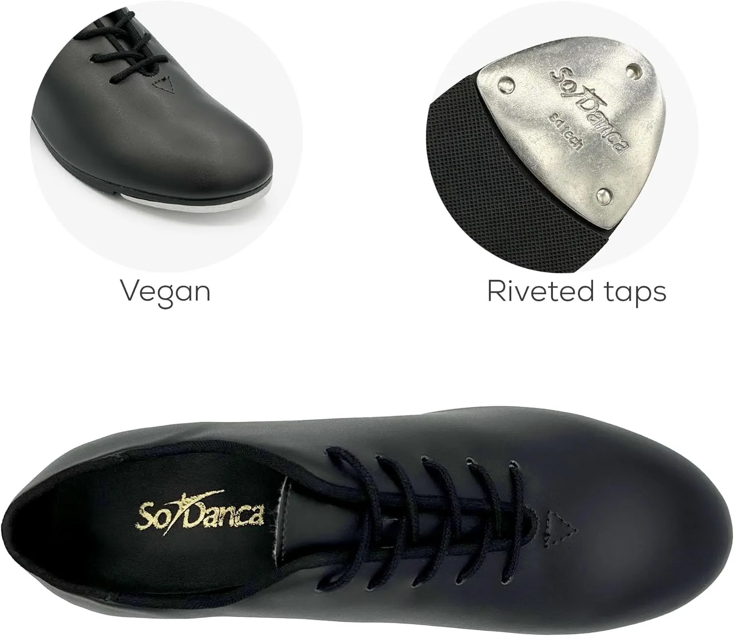 Vegan Leather Oxford Lace Up Tap Shoe, Flexible Molded Sole - Torrin TA05