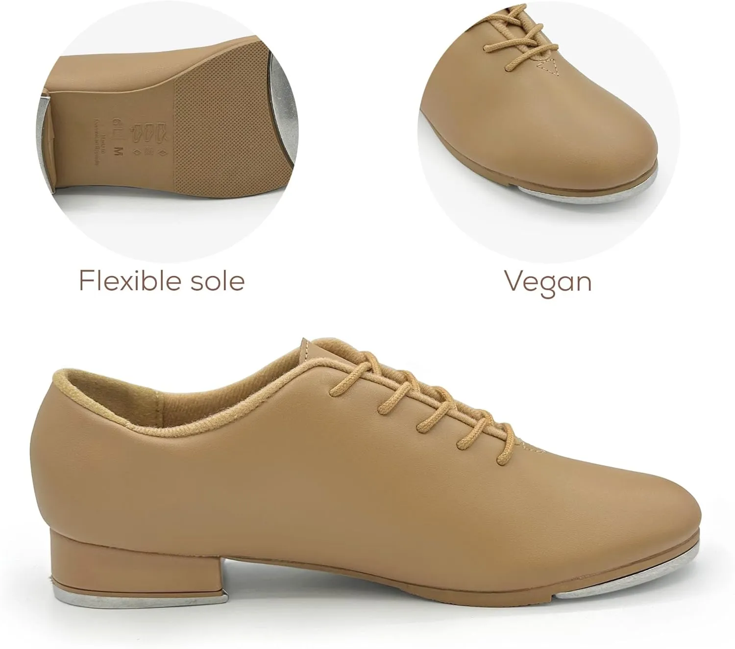 Vegan Leather Oxford Lace Up Tap Shoe, Flexible Molded Sole - Torrin TA05