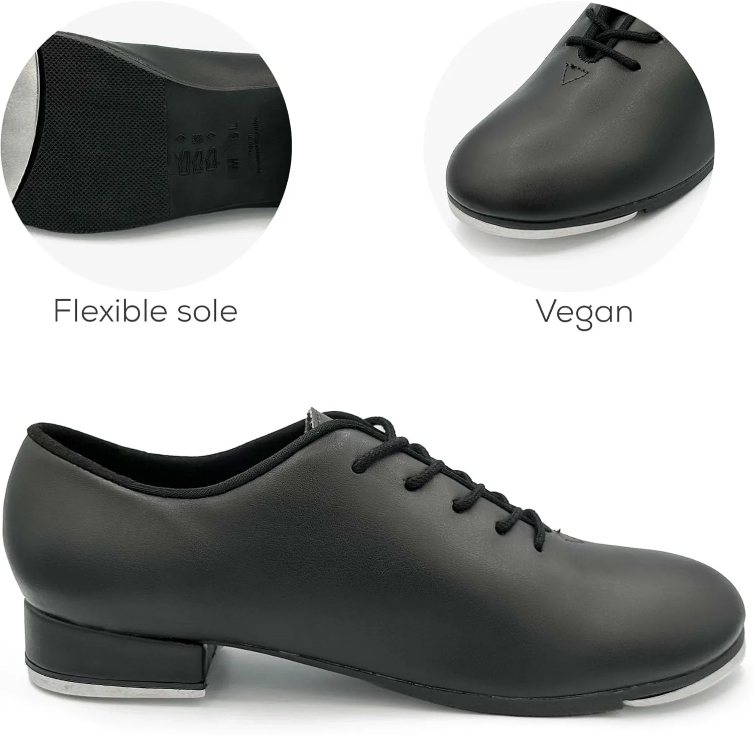 Vegan Leather Oxford Lace Up Tap Shoe, Flexible Molded Sole - Torrin TA05