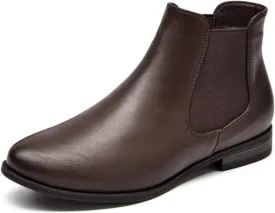 VJH confort Women's Slip on Ankle Boot, Western Almond Round Toe Low Heel Elastic Chelsea Bootie