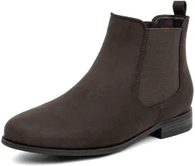 VJH confort Women's Slip on Ankle Boot, Western Almond Round Toe Low Heel Elastic Chelsea Bootie