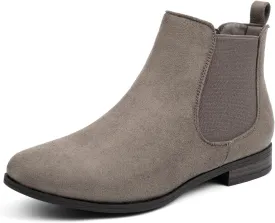 VJH confort Women's Slip on Ankle Boot, Western Almond Round Toe Low Heel Elastic Chelsea Bootie