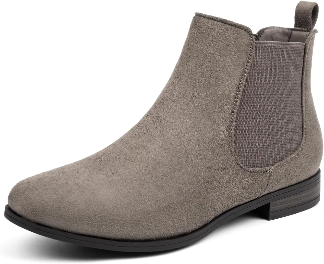 VJH confort Women's Slip on Ankle Boot, Western Almond Round Toe Low Heel Elastic Chelsea Bootie
