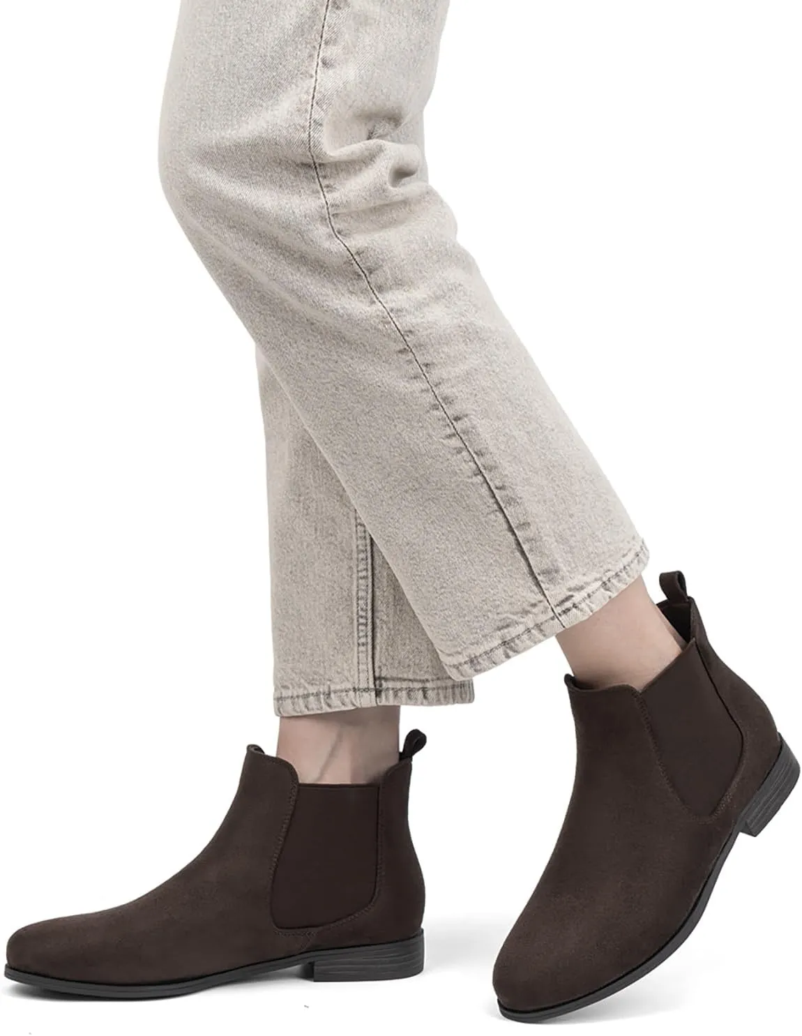 VJH confort Women's Slip on Ankle Boot, Western Almond Round Toe Low Heel Elastic Chelsea Bootie