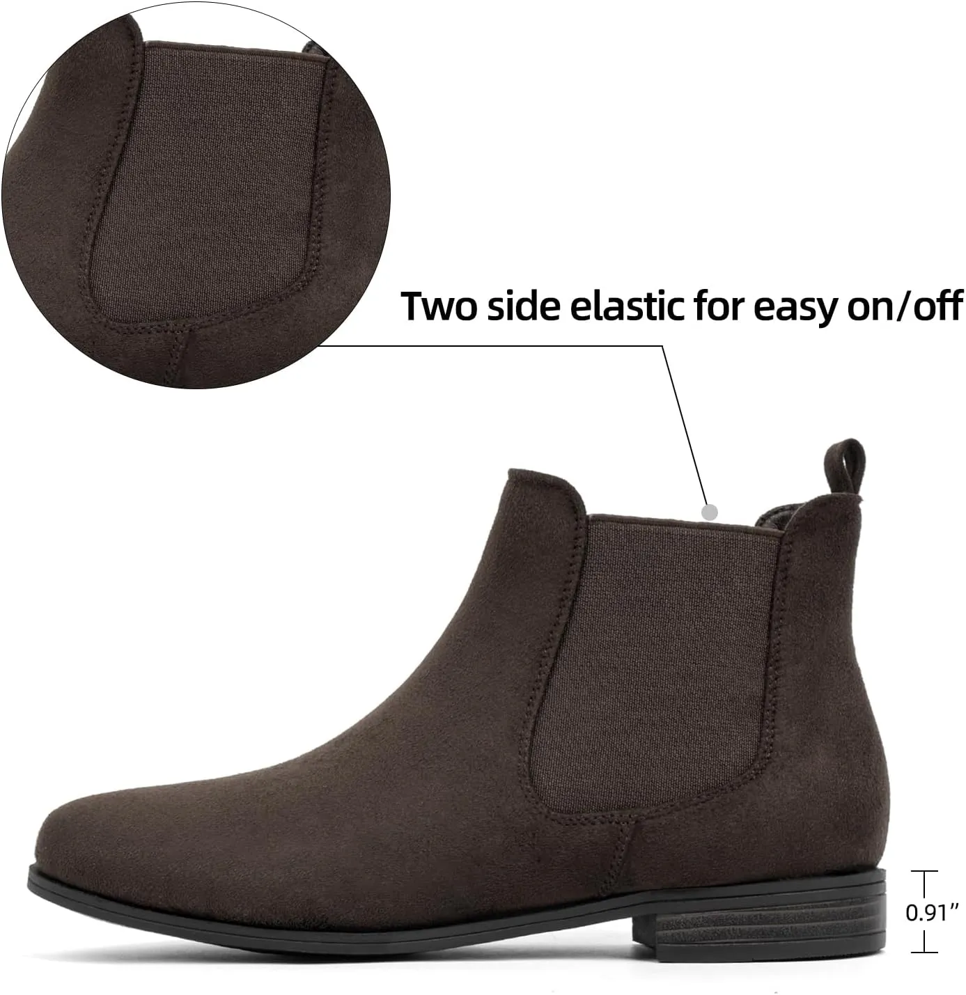 VJH confort Women's Slip on Ankle Boot, Western Almond Round Toe Low Heel Elastic Chelsea Bootie