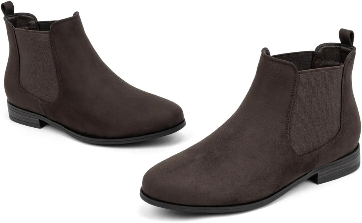 VJH confort Women's Slip on Ankle Boot, Western Almond Round Toe Low Heel Elastic Chelsea Bootie