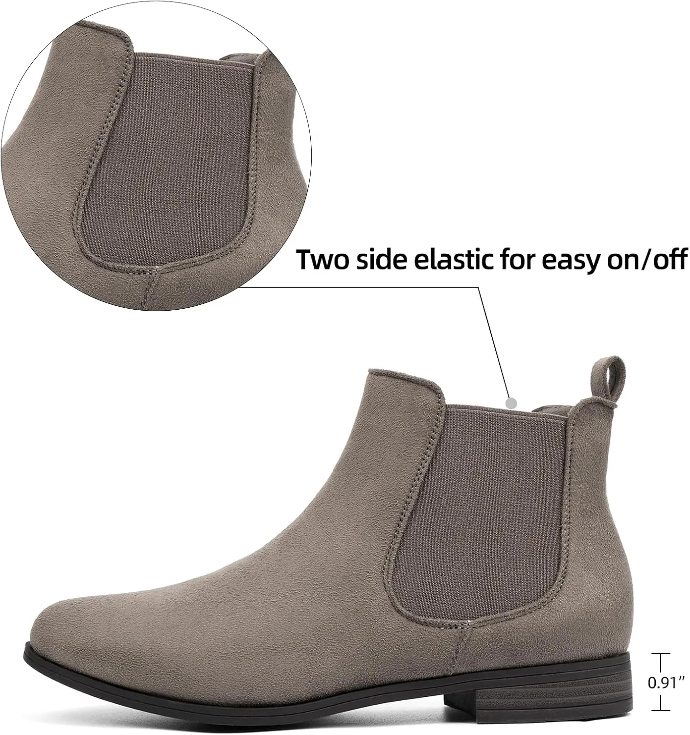 VJH confort Women's Slip on Ankle Boot, Western Almond Round Toe Low Heel Elastic Chelsea Bootie